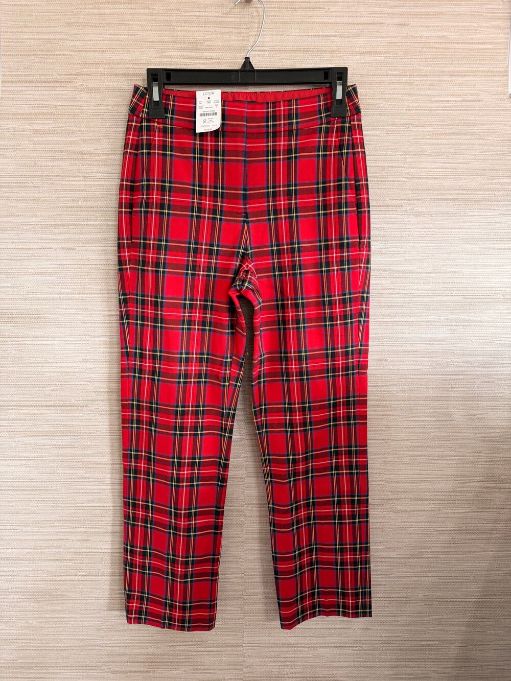 J. Crew Factory women's red plaid Cropped straight-leg pant size 0 NWT